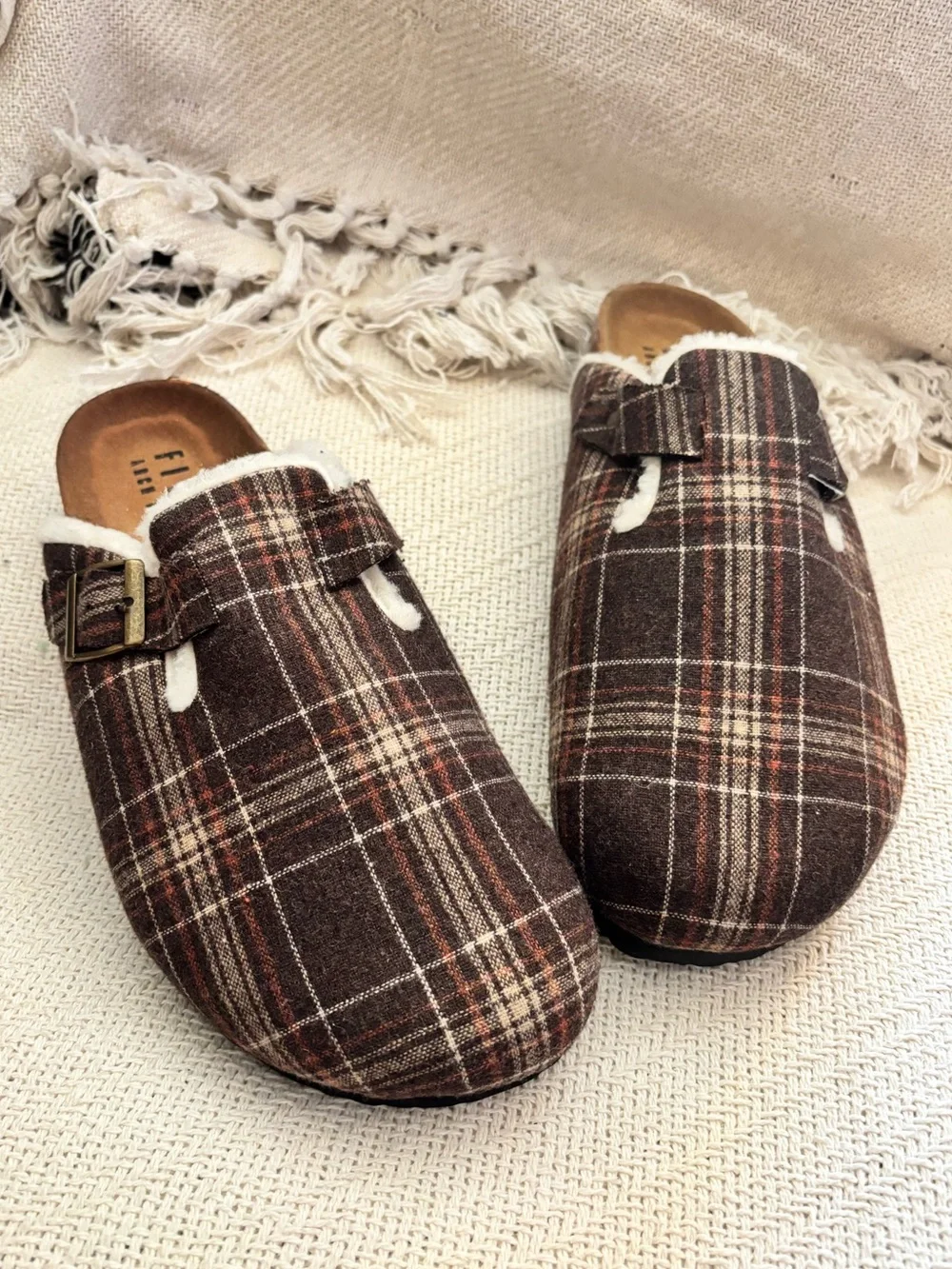 Fitory Brown Plaid Cork Mule Shoes Men’s Size 13